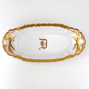 Antique Germany Gold Trim Porcelain Monogram Serving Bowl Dish